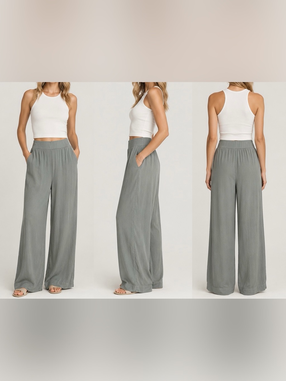 Cloth & Stone Sage Green Ecovero High Waisted Wide Leg Pull On Pant